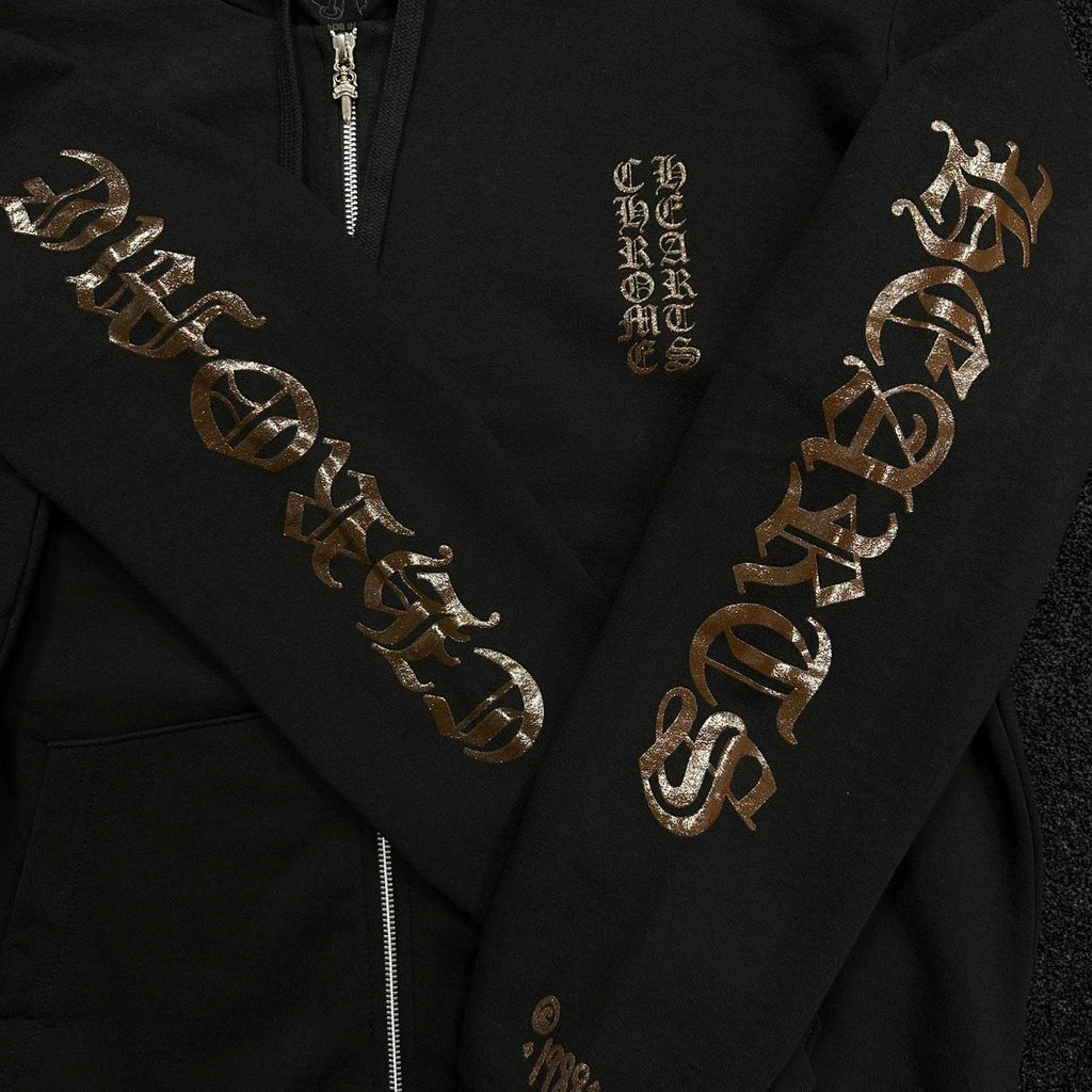 CH Exclusive Brown Vertical Logo Zip Up Hoodie Black