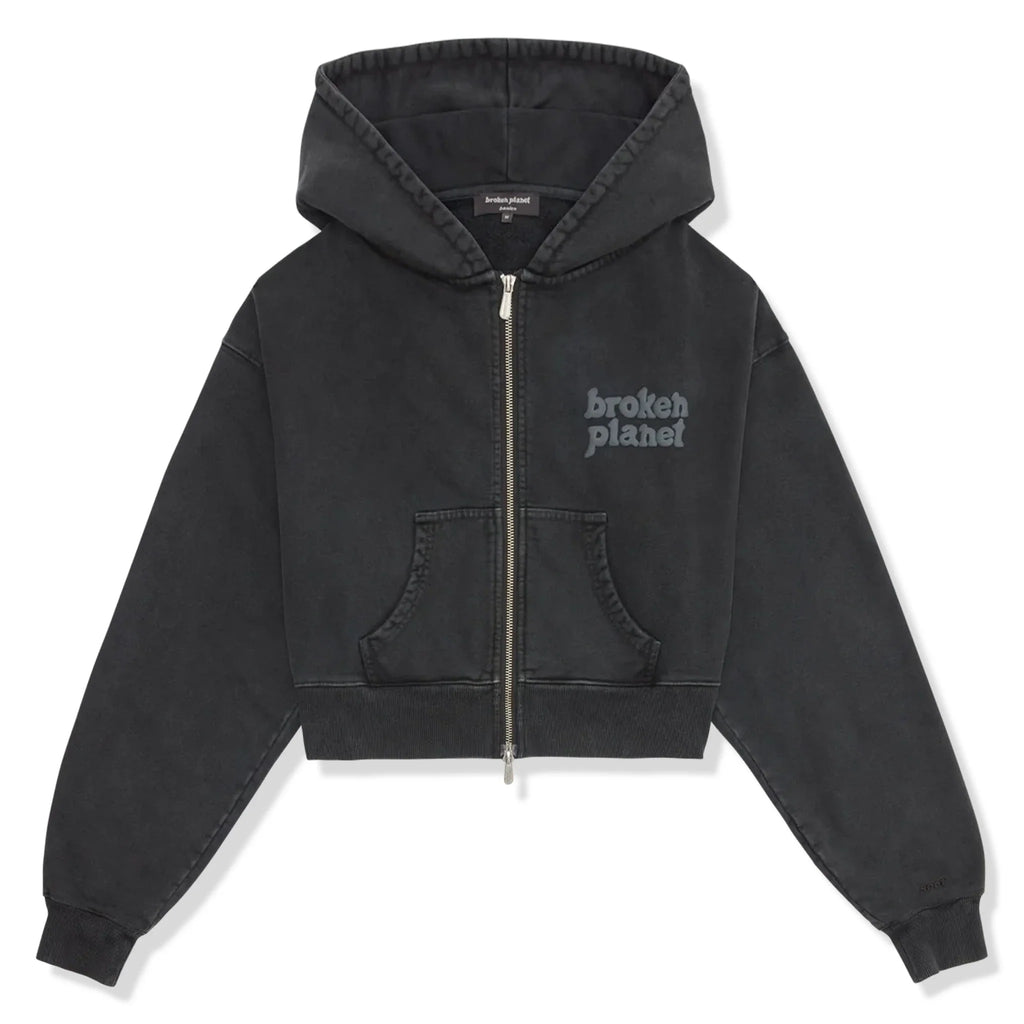 BPT Basics Washed Soot Black Cropped Zip-Up Hoodie
