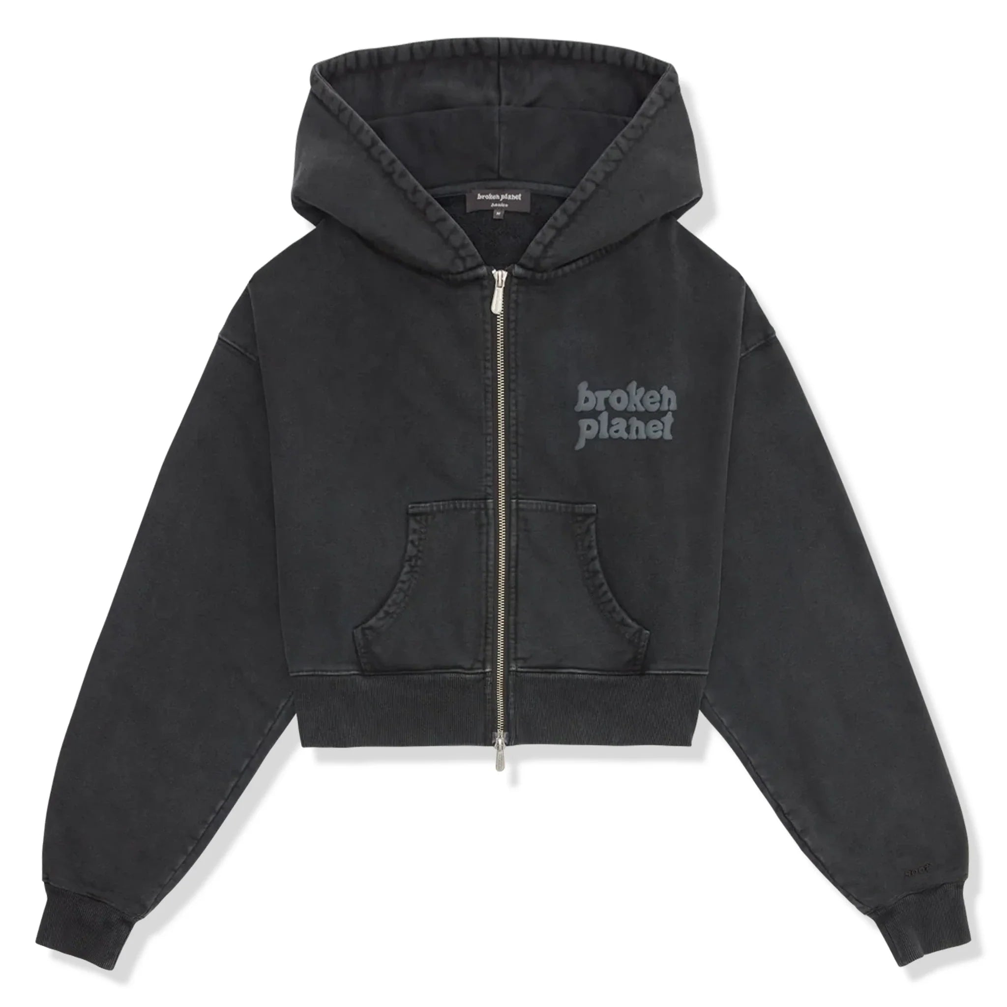 BPT Basics Washed Soot Black Cropped Zip-Up Hoodie