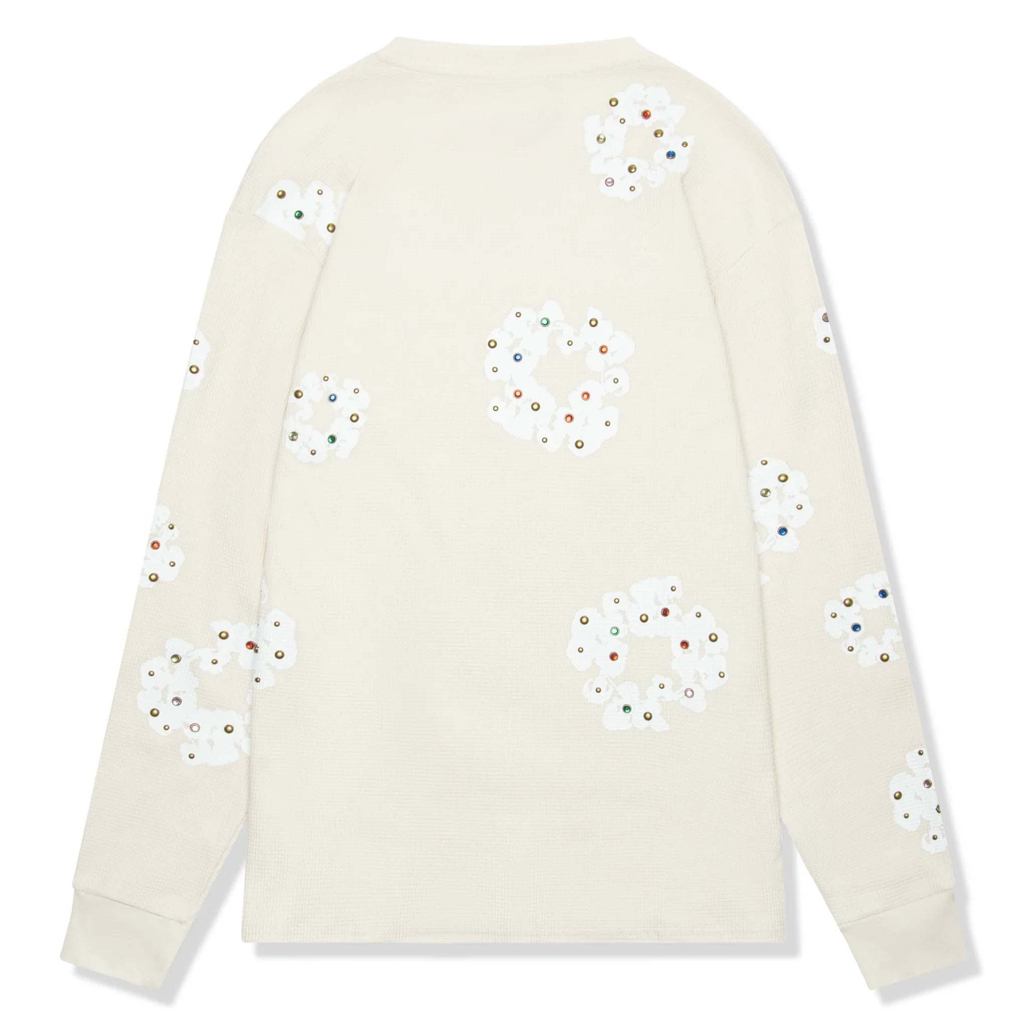 DMT Rhinestone The Cotton Wreath Long-Sleeve Thermal Oatmeal T Shirt