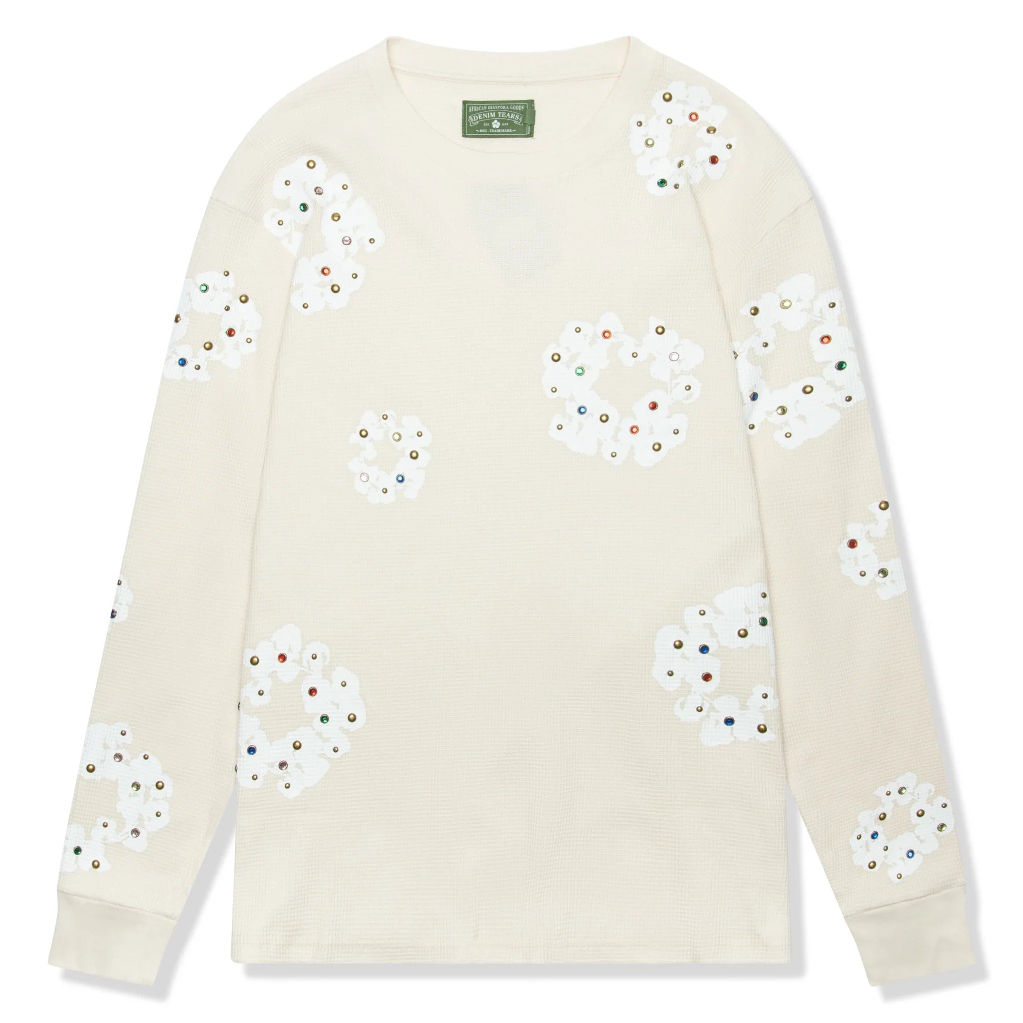 DMT Rhinestone The Cotton Wreath Long-Sleeve Thermal Oatmeal T Shirt