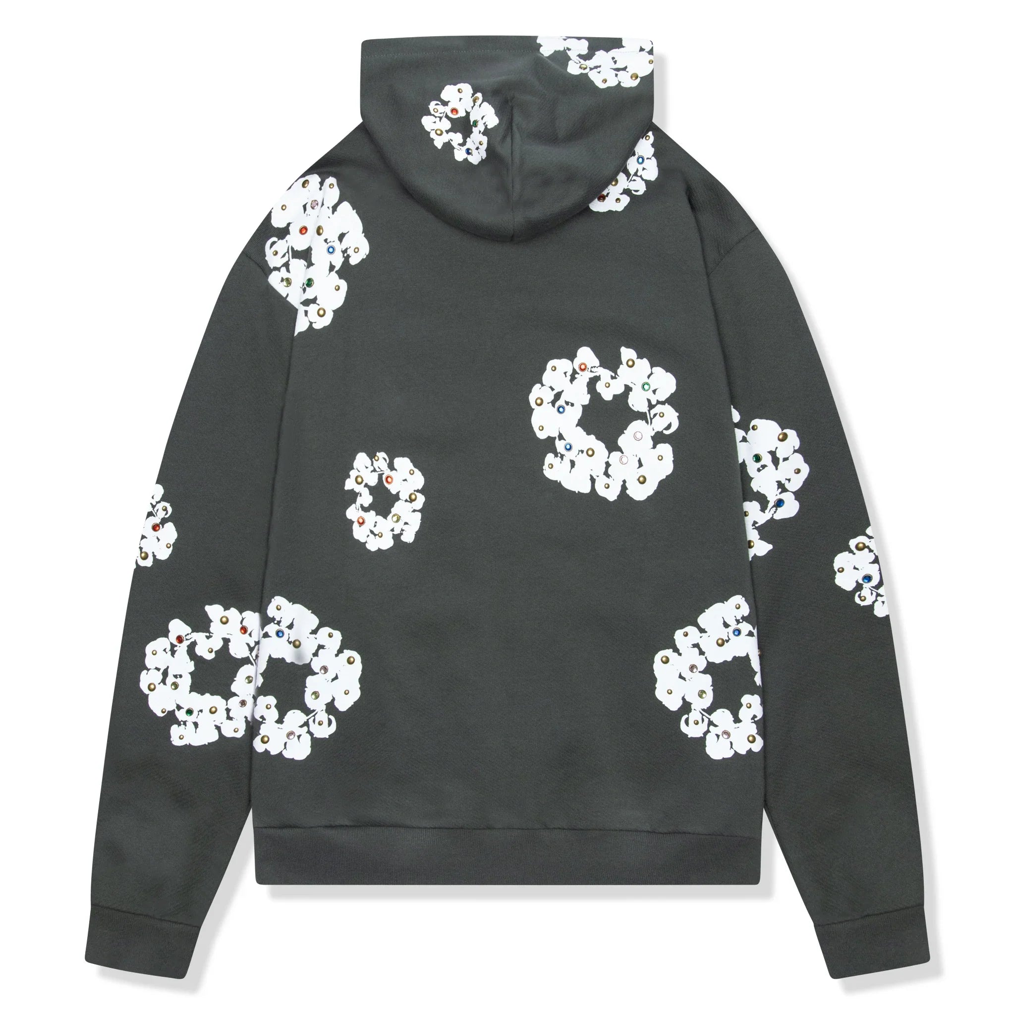 DMT Rhinestone The Cotton Wreath Vintage Black Zip-Up Hoodie