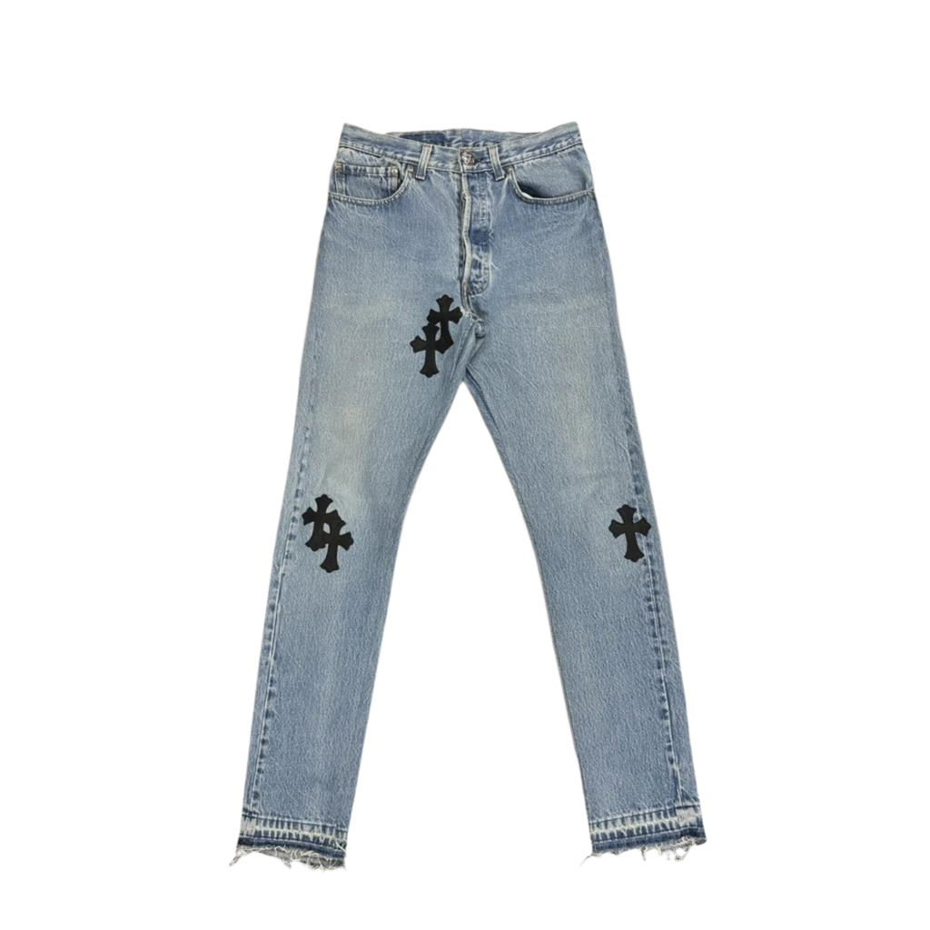 CH Leather Cross Patch Denim Jeans Light Blue Wash W26