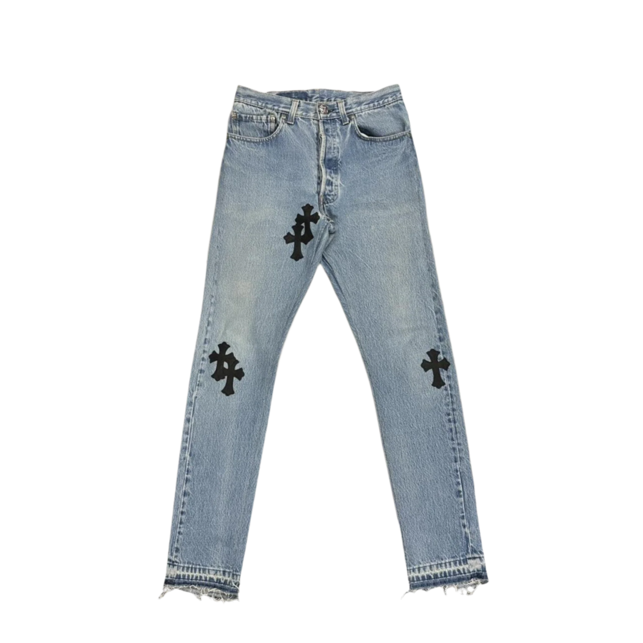 CH Leather Cross Patch Denim Jeans Light Blue Wash W26