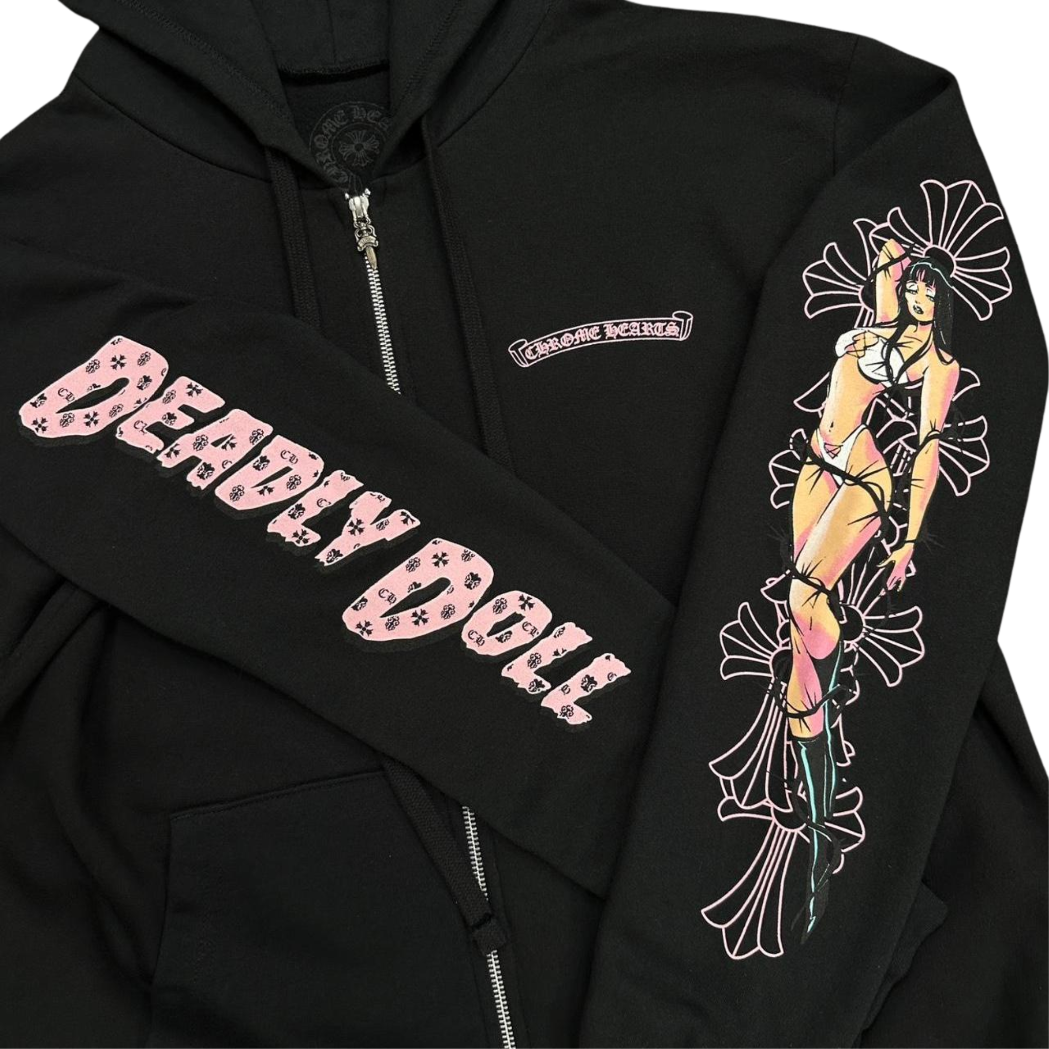 CH Deadly Doll Jessie Jo Stark Pink Cemetery Logo Zip Up Hoodie Black