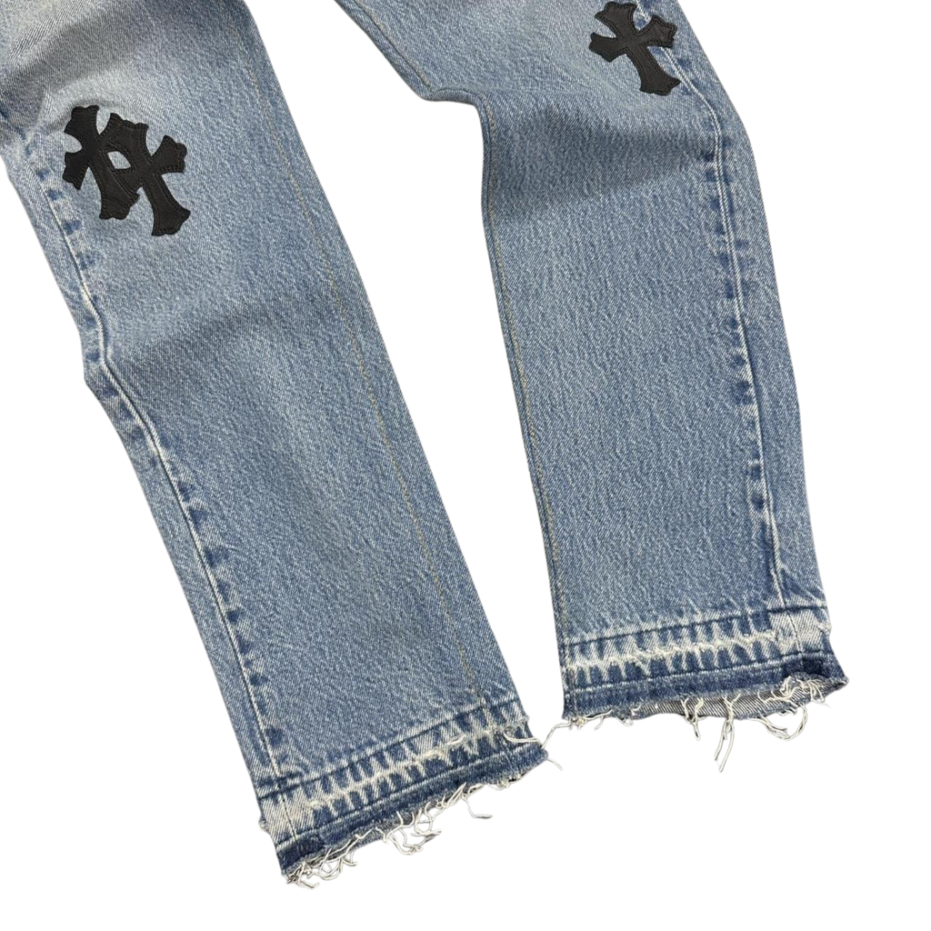 CH Leather Cross Patch Denim Jeans Light Blue Wash W26