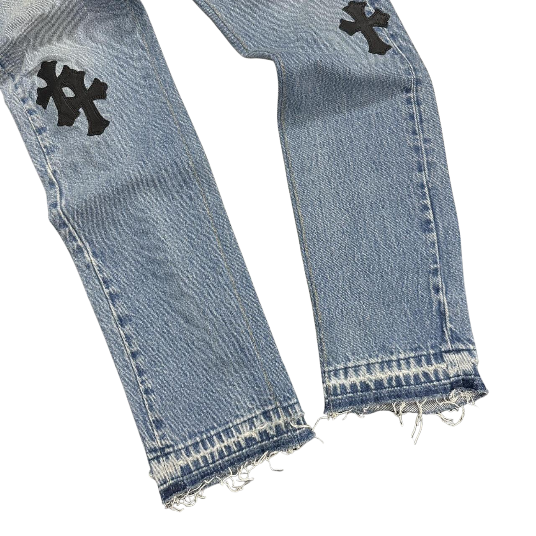 CH Leather Cross Patch Denim Jeans Light Blue Wash W26