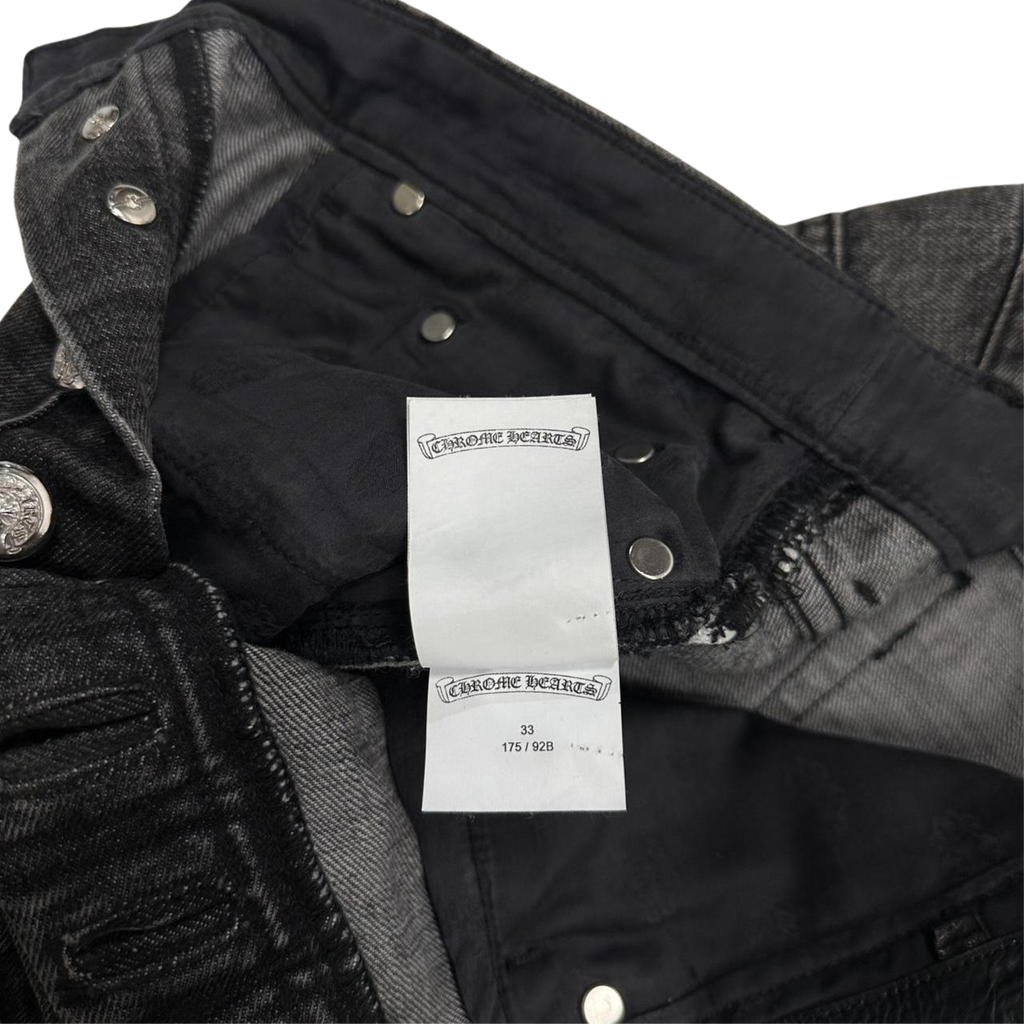 CH Black White Leather Cross Patch Fleur Knee Denim Jeans Grey