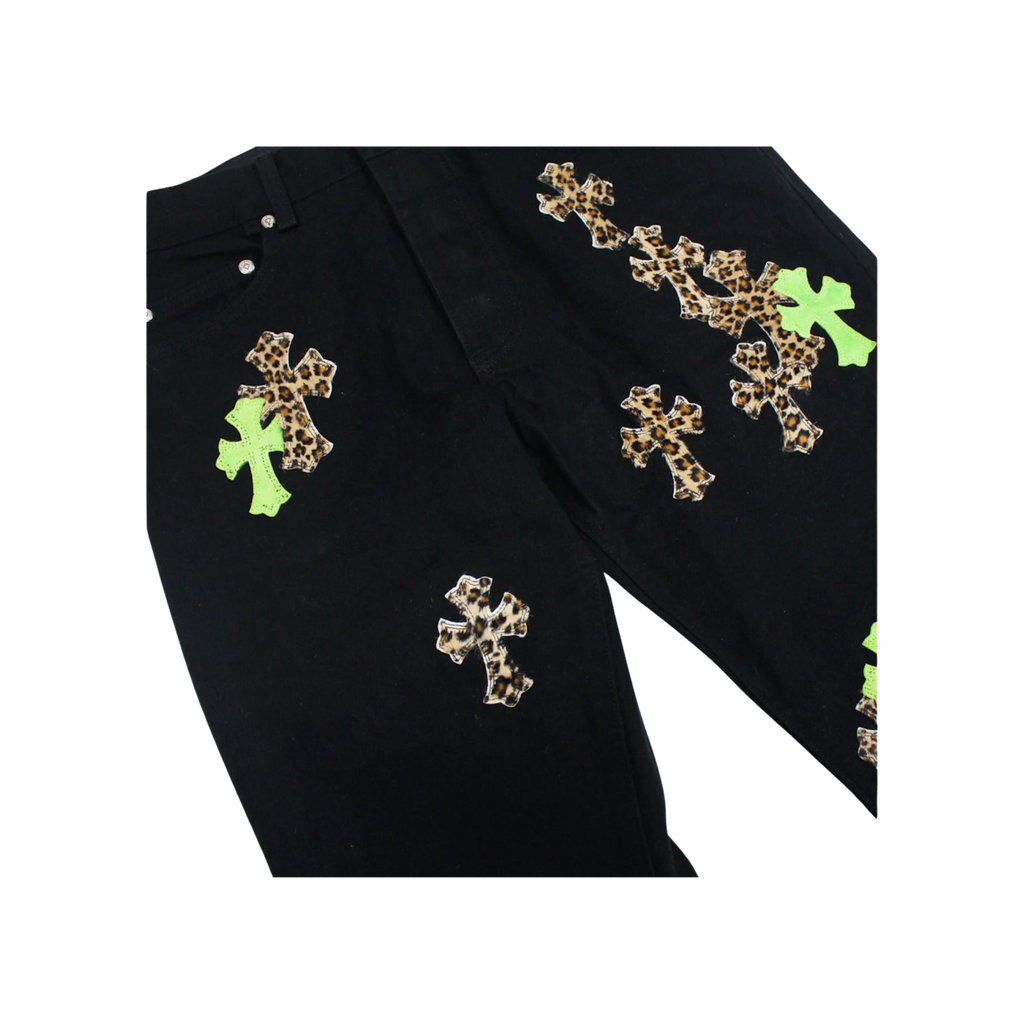 CH Green & Leopard Cross Patch Jeans Black