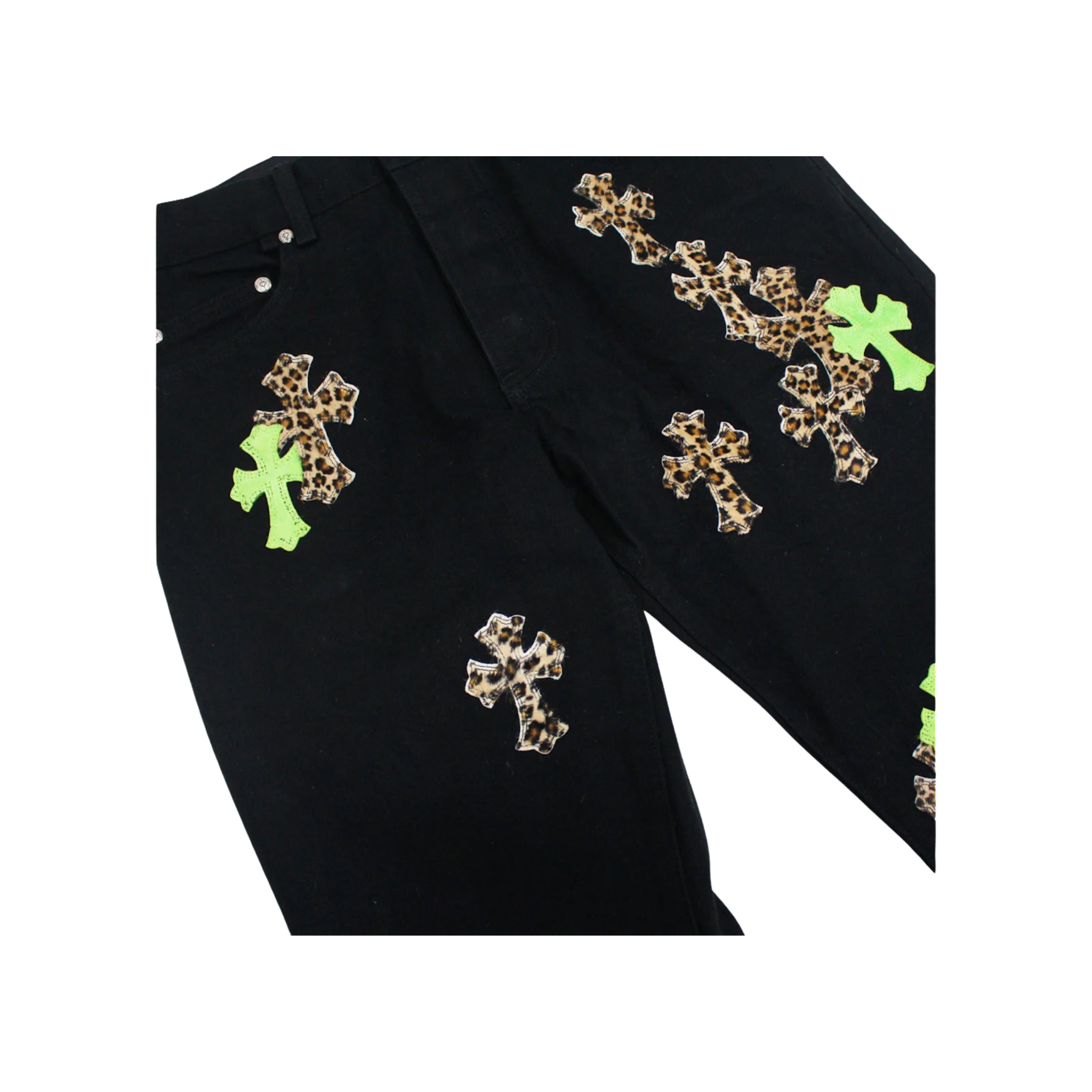 CH Green & Leopard Cross Patch Jeans Black
