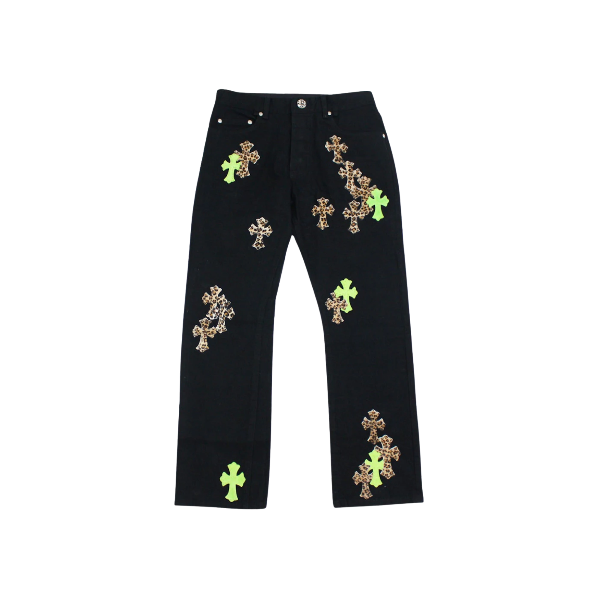 CH Green & Leopard Cross Patch Jeans Black