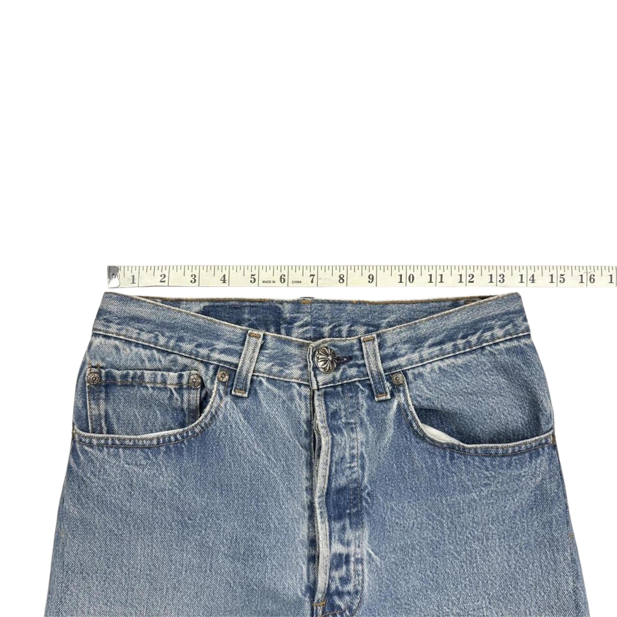 CH Leather Cross Patch Denim Jeans Light Blue Wash W26
