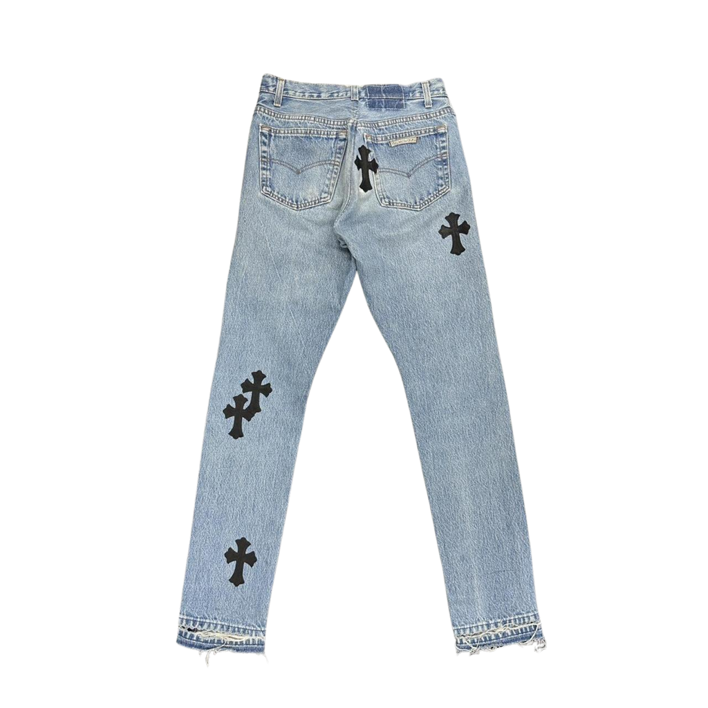 CH Leather Cross Patch Denim Jeans Light Blue Wash W26