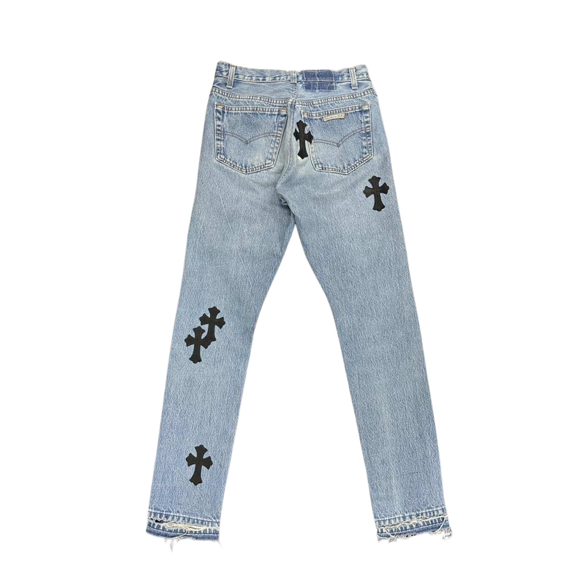 CH Leather Cross Patch Denim Jeans Light Blue Wash W26