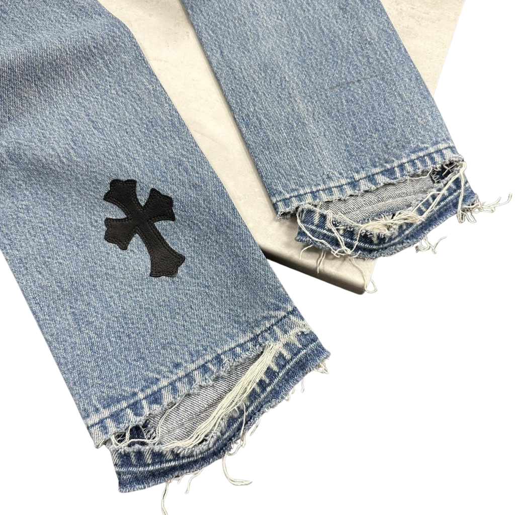 CH Leather Cross Patch Denim Jeans Light Blue Wash W26