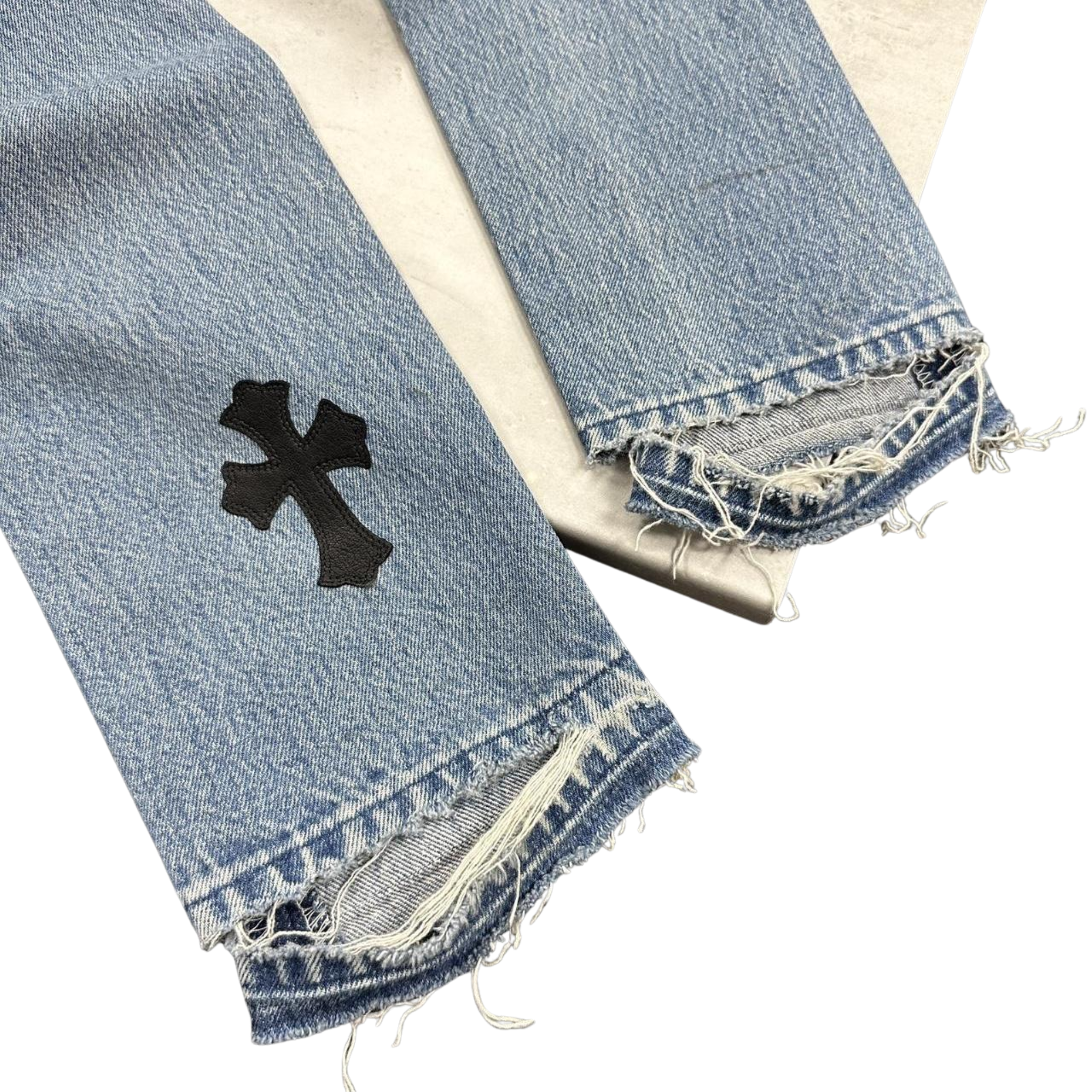 CH Leather Cross Patch Denim Jeans Light Blue Wash W26